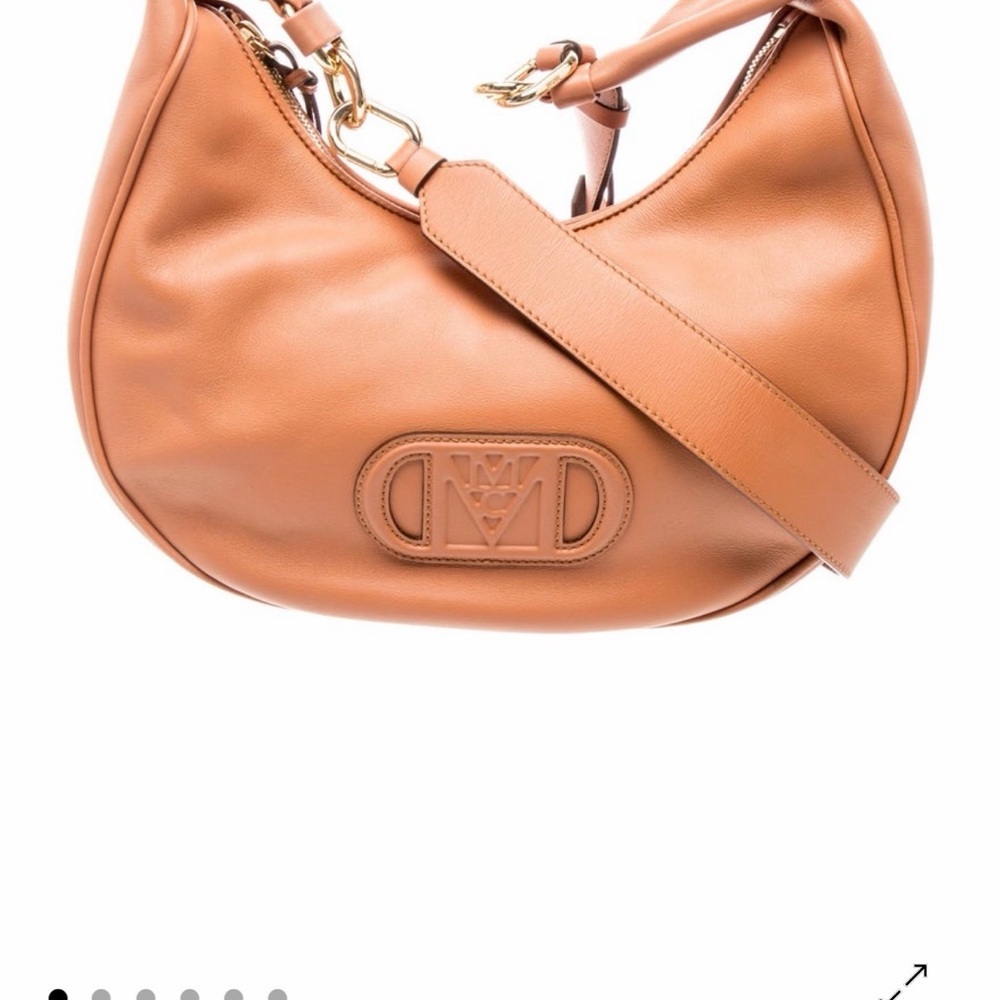 MCM Tan Leather Hobo Shoulder Bag with Embossed Logo